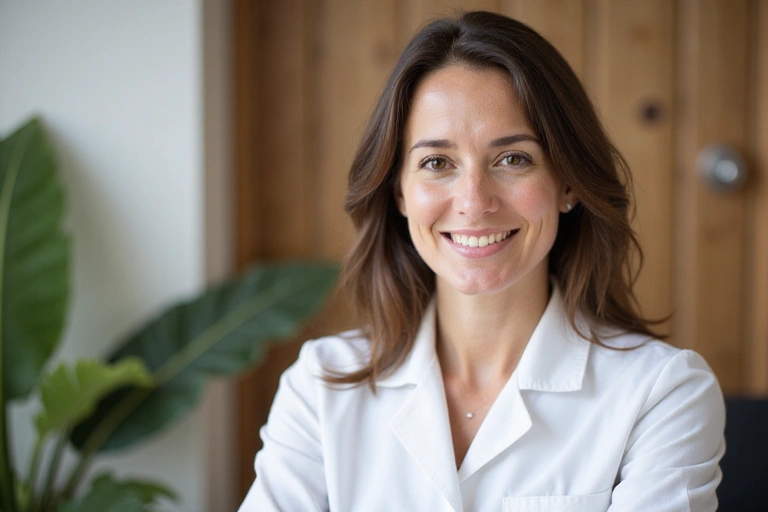 Professionista della nutrizione sorridente in un ambiente accogliente